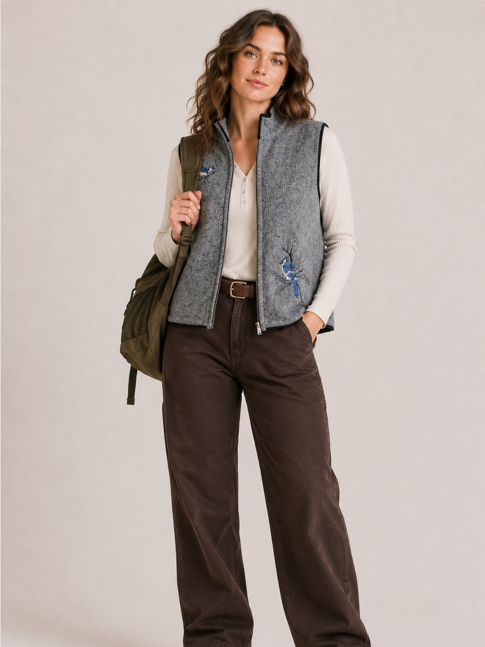 Northern Reflections Women’s Knit Blue Zip Up Embroidered Blue Jays Vest - XL